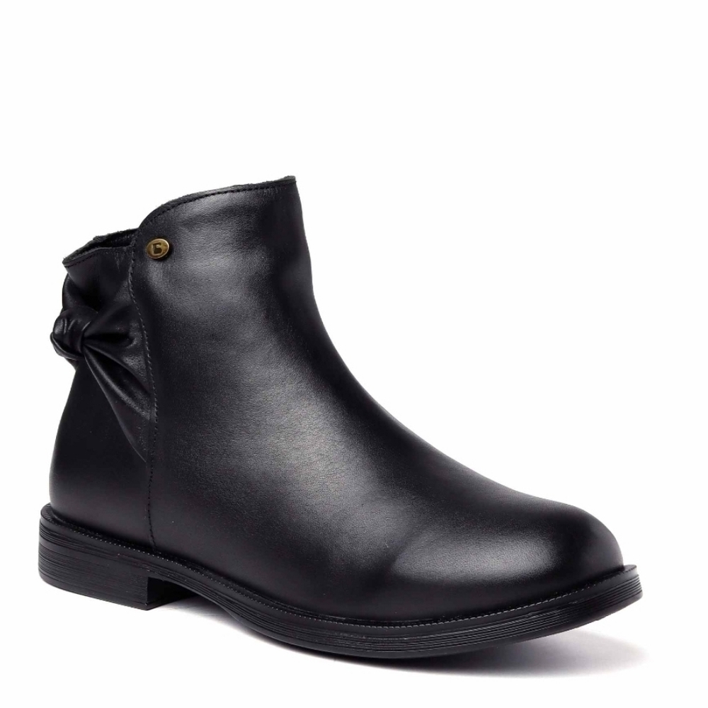 Coqueta Black vegan leather ankle boot bootie Girls bow